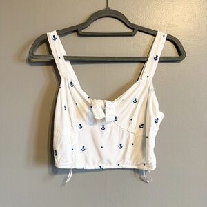 Japna Anchor Print Tie Front Crop Top Size Medium